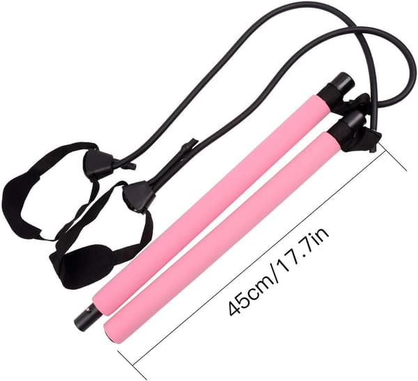 Pink - 1 Pilates Bar med modstandsbånd, bærbar og justerbar