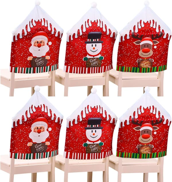 6 stycken juldekoration stolsöverdrag, Snögubbe Jultomte Pro