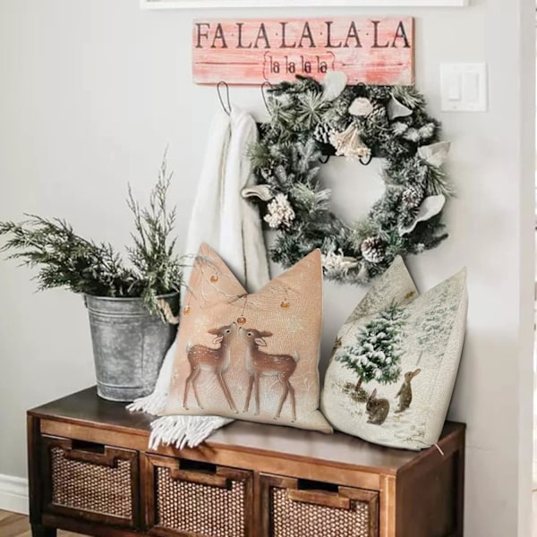 ##/Sæt af 4 Juleelg Pudebetræk - 45 x 45 cm Dekorative Seng##/