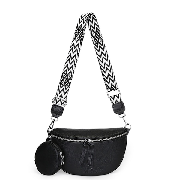##/Svart Crossbody Väska Kvinnors Läder Bred##/