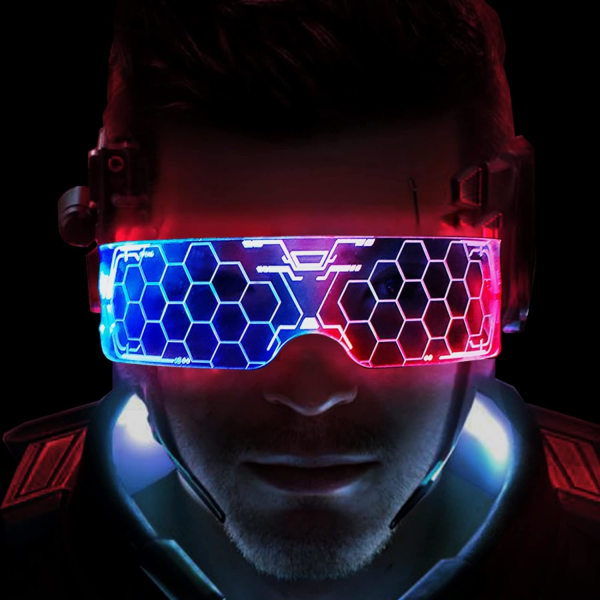 Cyberpunk LED-briller med lys, Futuristiske LED-visirbriller Elec