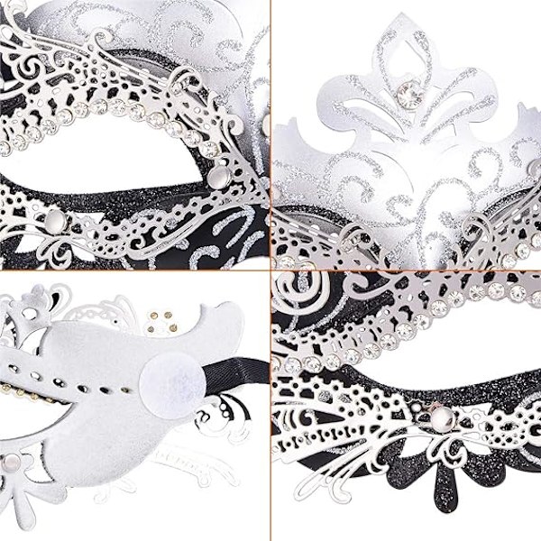 Venetiansk mask (svart silver), för maskeradboll och kostym, för kvinnor