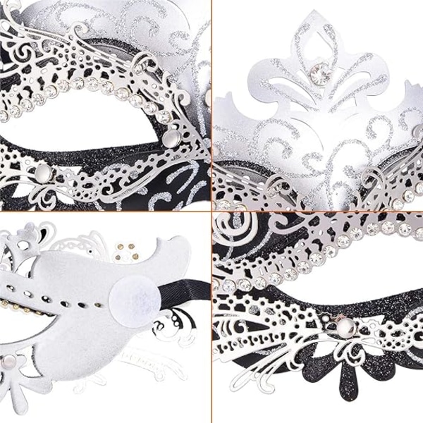 Venetiansk maske (sort sølv), til maskerade og kostume, til kvinder