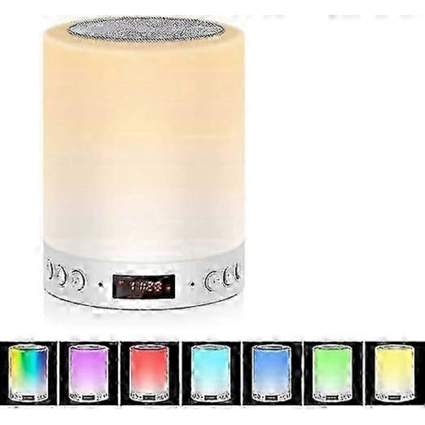 Bluetooth Högtalare Dimbar Sänglampa Touchkontroll RGB 6 Färgskiftande Nattlampa Väckarklocka Bordslampor för Sovrum