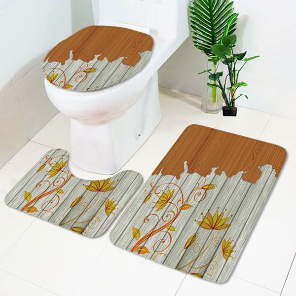 Tredelt Trykt Badeværelses Sæt Toilet Badeværelses Dørmatte Soveværelse