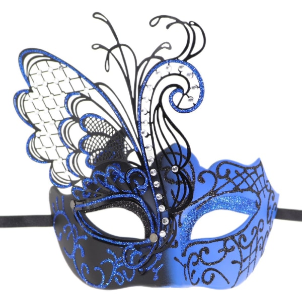 Metallisk smidesjärnsfjärilsmask med strass (blå) för maskerad