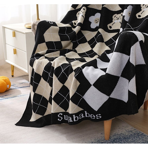 1 stk 110x130cm Beige Bjørn Strikket Teppe Plaid Myk Komfortabel