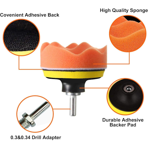 Bilpoleringssvamp, poleringssvampsett med M10 drillbitadapter