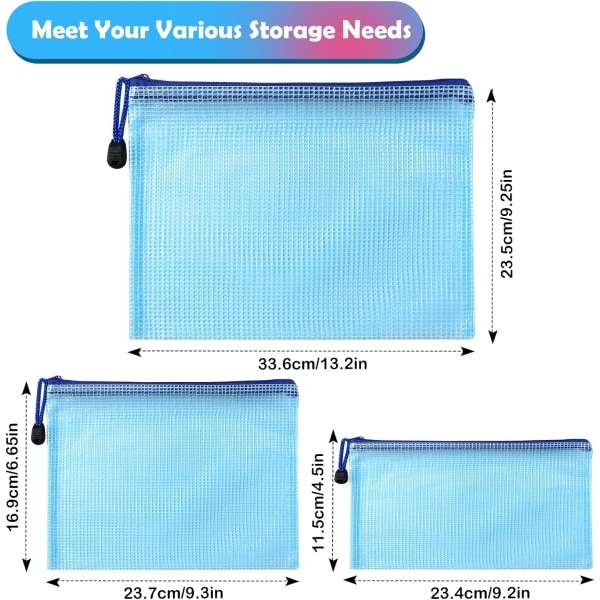 Plastik Mappe A4+A5+A6, 15 stk. Lynlåssposer, PVC Mesh Lynlås