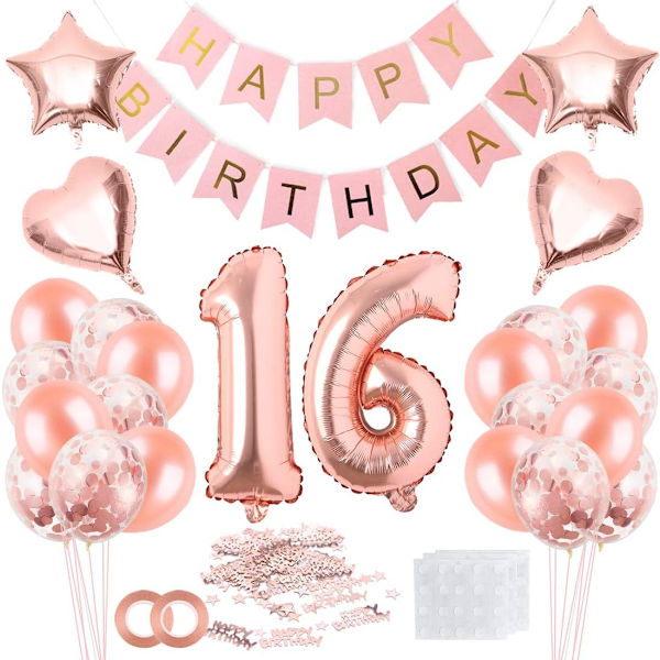 16 År Gammal Flicka, Roséguld 16-årsdag Dekoration, 16-årsdag