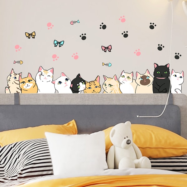 Väggdekaler Söta Katt Väggdekaler Mural Dekaler för Sovrum Liv