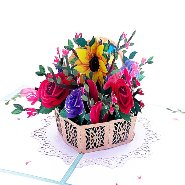 Rosekurv pop-up-kort, håndlaget blomsterhilsenskort, 3D Mothe
