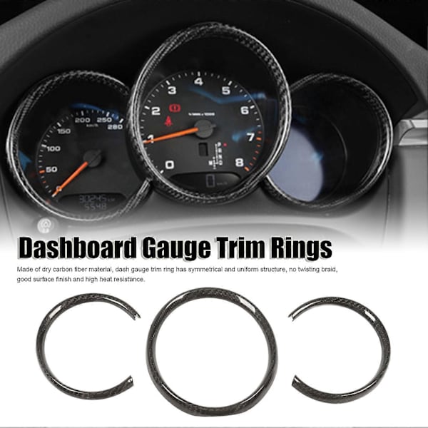 Dashboard Instrument Panel Trim Karbonfiber Målerringer for Cayman 2016 til 2022 Glossy Black