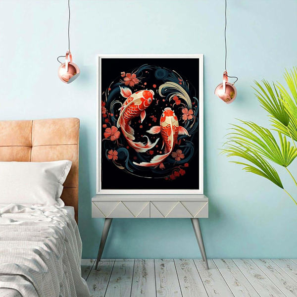 ##/5D diamantmålning-DIY-30x40cm-röd och vit koi##/