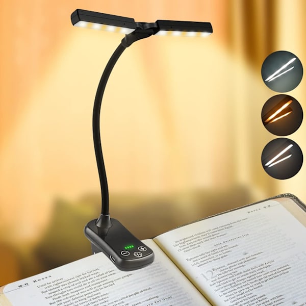 Dobbelthodet Oppladbar 14 LED Leselampe, Fleksibel Klips