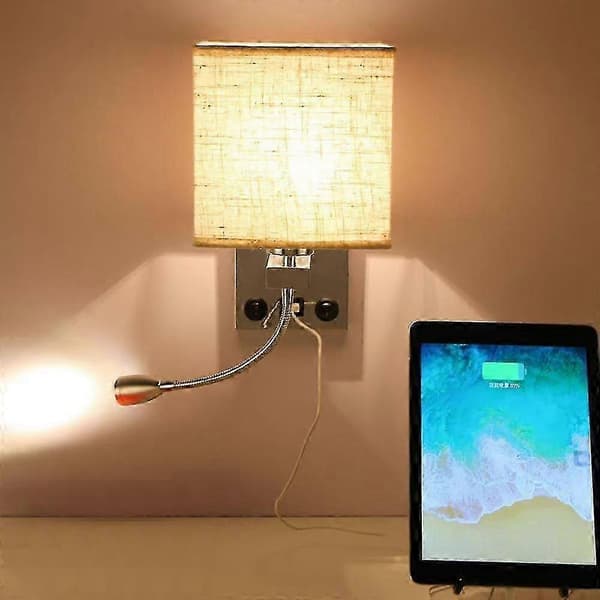 Moderne LED Væglampe Sengelampe Sconce med Kontakt USB Interiør Sengegavl Hjem Hotel