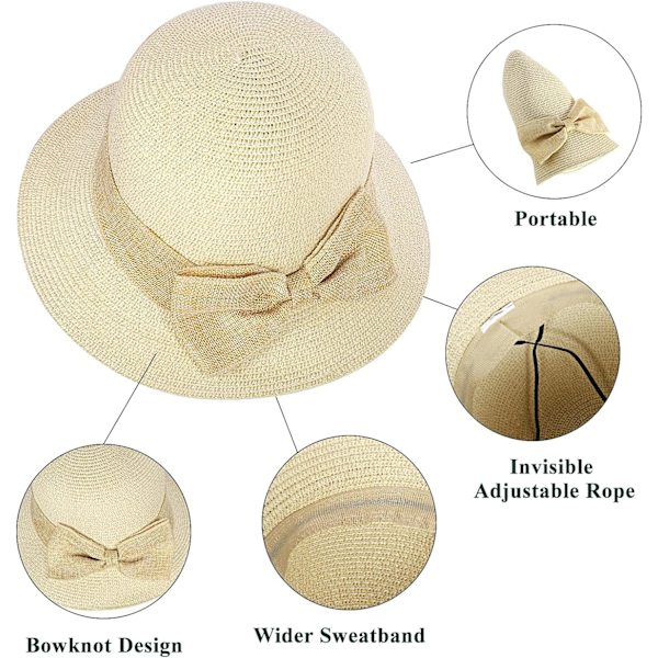 Dames Foldsom Strå Solhat Rullebred Sommer UV Strand Solhat