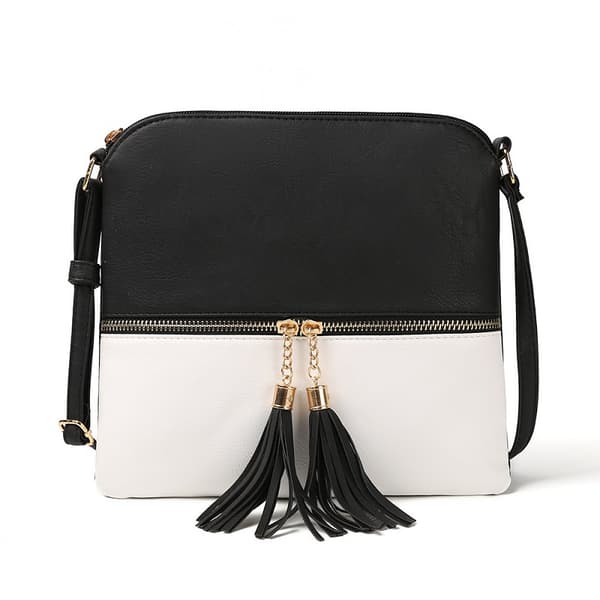 En sort med hvid (24cm x 23cm x 3cm) Tassel Charm Cross Body