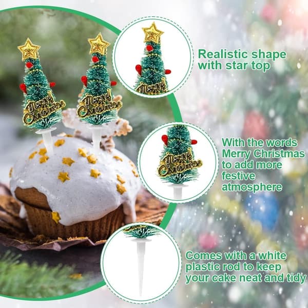 ##/12 stycken cederträ-cupcake-dekorationer för jul, julhattar för tårta##/