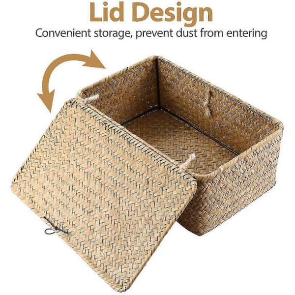 2x Seagrass Håndvævet Opbevaringsboks Opbevaringskurv Makeup Organizer Multifunktionel Beholder