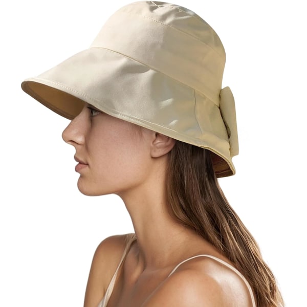 Beige, Damehat Sommer Foldbar Capeline Solhat Anti UV Bomuld