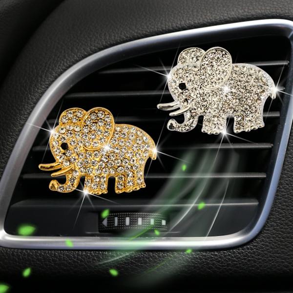 ##/2-pack Metall Rhinestone Elefant Bil Luftventil Doftklämmor##/