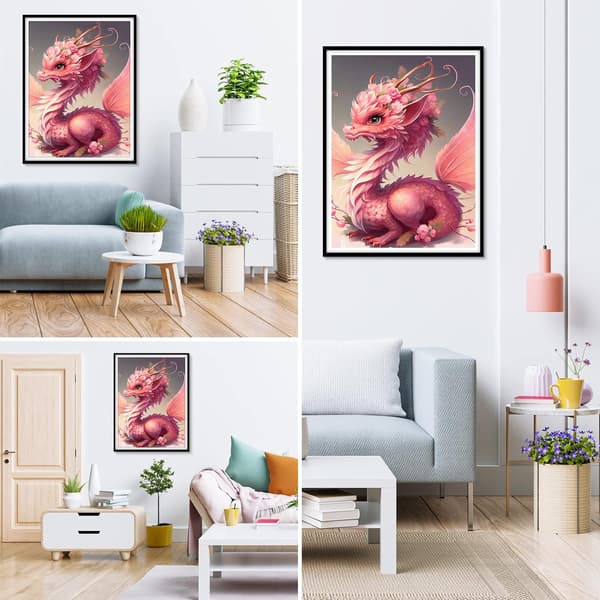##/5D diamantmålning-DIY-30x40cm-Rosa liten mytisk best##/