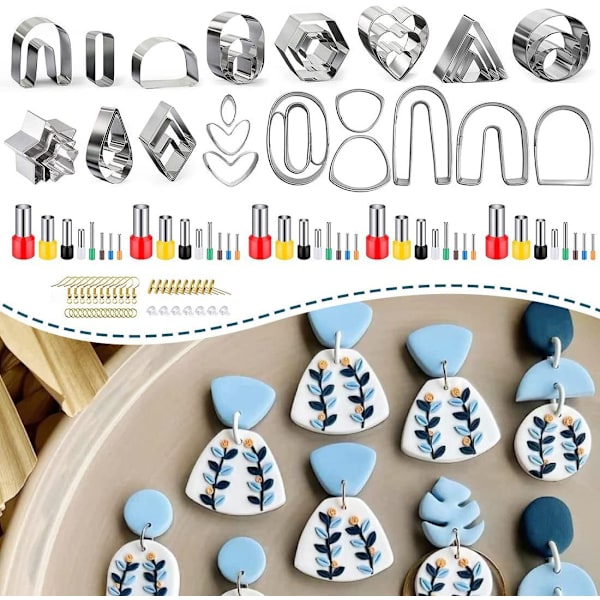 113-dels Set med Polymerlera-Utstickare för Örhängestillverkning med Örhängeskrokar