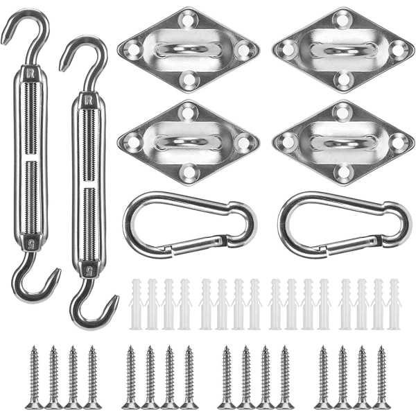 (40 deler) Skygge Seil Festesett, Komplett Monteringssett i Rustfritt Stål