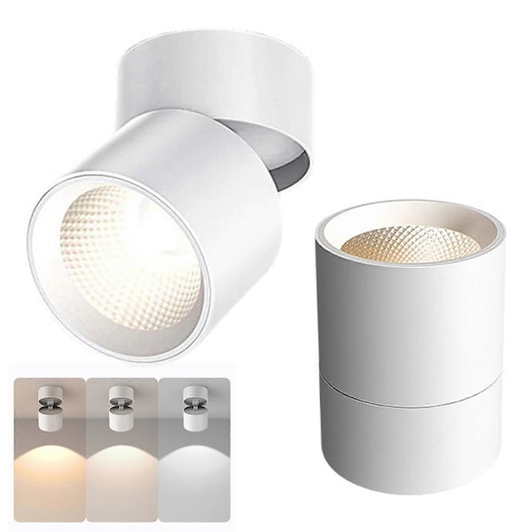 Modern Justerbar Vinkel LED Downlight Ytmonterad Spotlight Superljus Flimmerfri Hålfri Cylindrisk Tunnlampa C