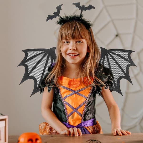 Halloween Kostym - Svart Fladdermus, Halloween Vingar Set för Barn med Huvud