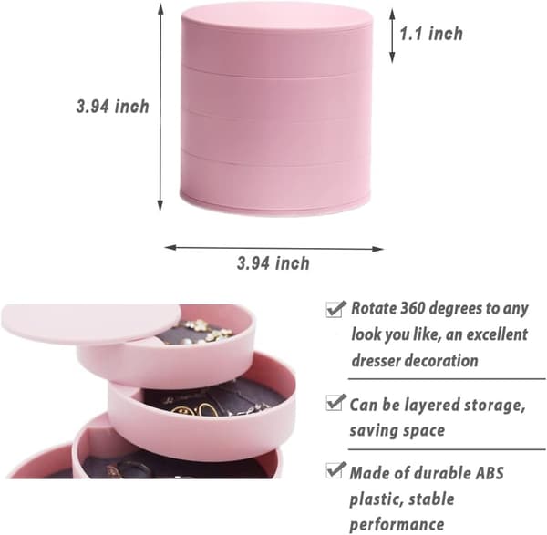Öron Roterande Smyckeskrin - Rosa, Smyckesförvaringslåda 4 Lager Rota