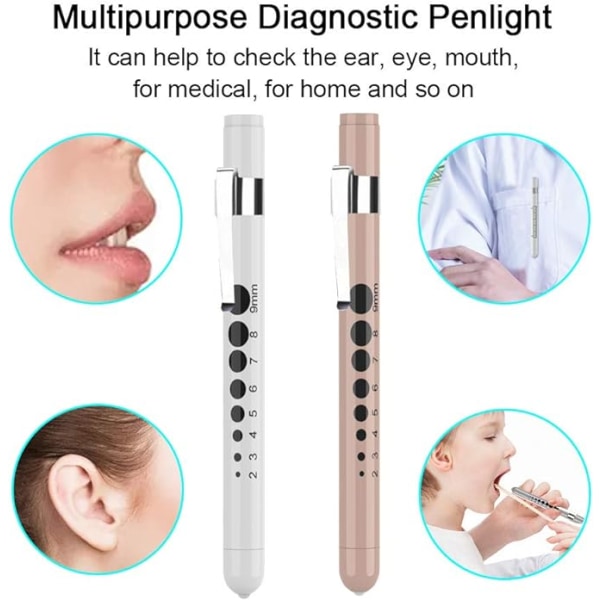 2 stk. medicinske diagnostiske penlygter (rosenguld + hvid)