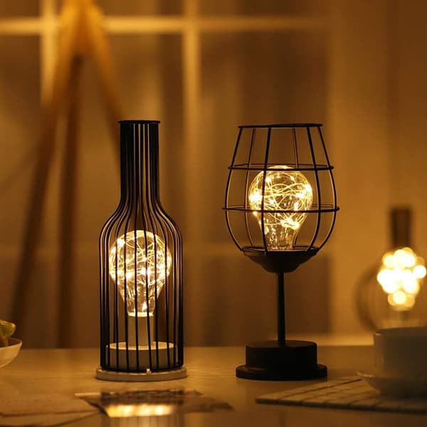 Retro Jern Nattlys, Kreativ Vinbeger Bordlampe, Kobber