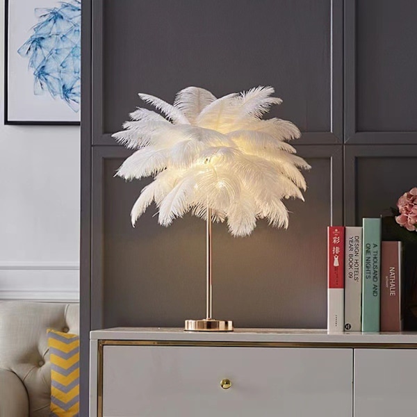 ##/Koristeellinen höyhenpöytälamppu LED-kaukosäätimellä, moderni sängynpäätylamppu##/