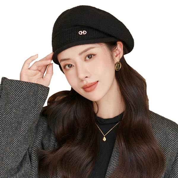 ##/Beret damkrage stickad mössa varm basker mössa ull##/
