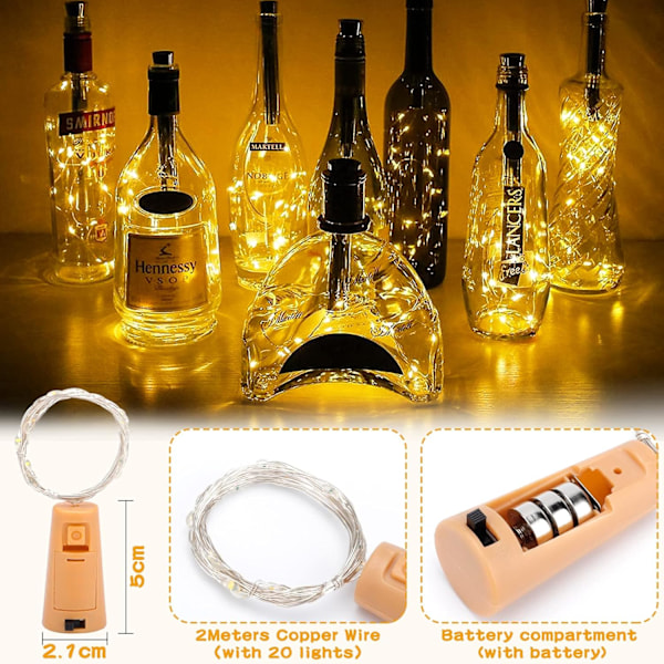 15 stk. LED Flaskelys, 2M 20 LED, Korklamper for Vi