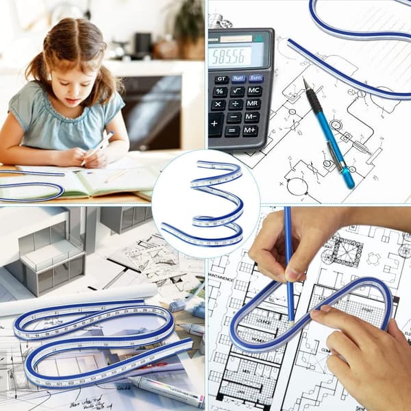 ##/Flexibel PVC + Metall Linjal - 40cm, Flexibel Böjd Linjal, Transparent##/