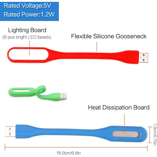 12 st USB LED-lampor, Mini USB Flexibel LED, Bokläslampa