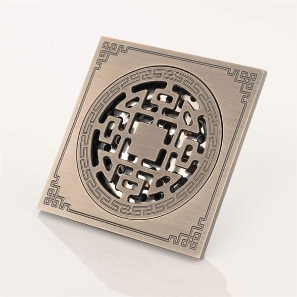 ##/Klassisk gulvafløb i messing til køkken, badeværelse, luftfrisker, kobberlåg 100 mm x 100 mm##/