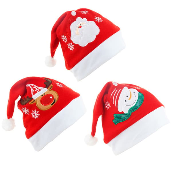 (Set med 3) Broderad Plysch Tomtehatt för Vuxna - Unisex Tomte