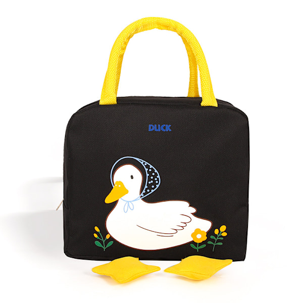 ##/Ankdunka lunchboxväska, söt tecknad canvas lunchboxväska, svart##/