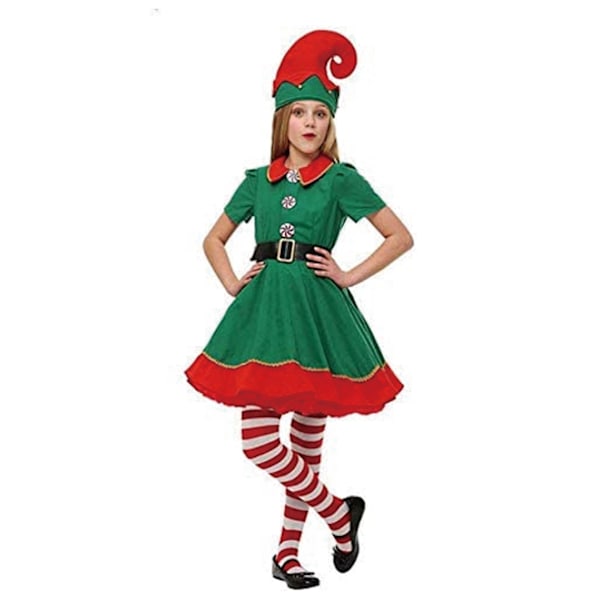 ##/（160CM Skjørt）Foreldre-Barn Julerantrekk Grønn Julealv##/