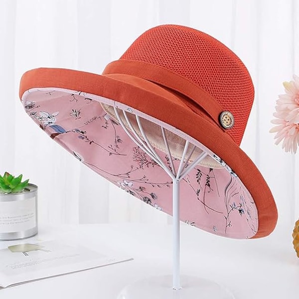 Solhatter i netting for kvinner UPF UV-beskyttelse, sammenleggbar, bred brem, hakestropp