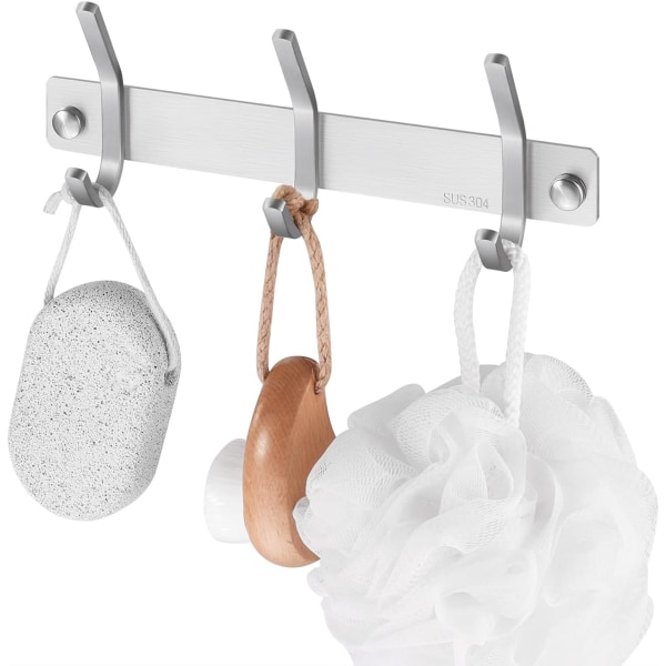 Veggmontert klesstativ med 3 kroker, badehåndkleholder, SUS304 rustfritt stål
