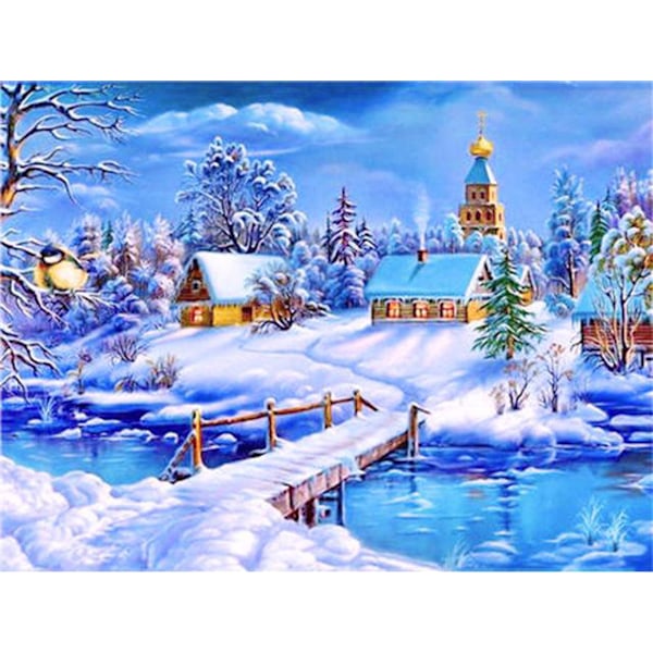 ##/30x40cm DIY Diamantmålning Kit för Vuxna och Barn - Blå Snö Landskap##/