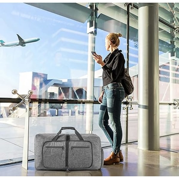 ##/Rejsetaske til mænd 65L Foldbar Rejsetaske med Sko-rum Overnight Taske til Mænd Kvinder Vandafvisende & Rivfast (Grå)##/