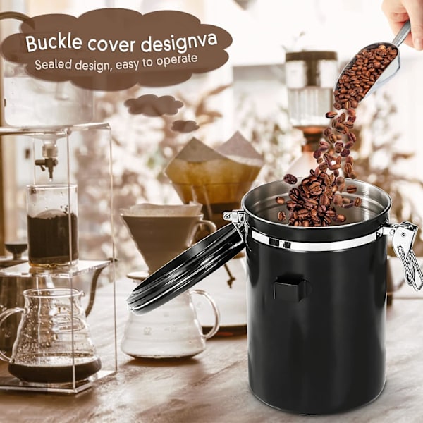 (Sort) 1 stk. Kaffebeholder, 1,8 Liter Rustfri Stål Lufttæt