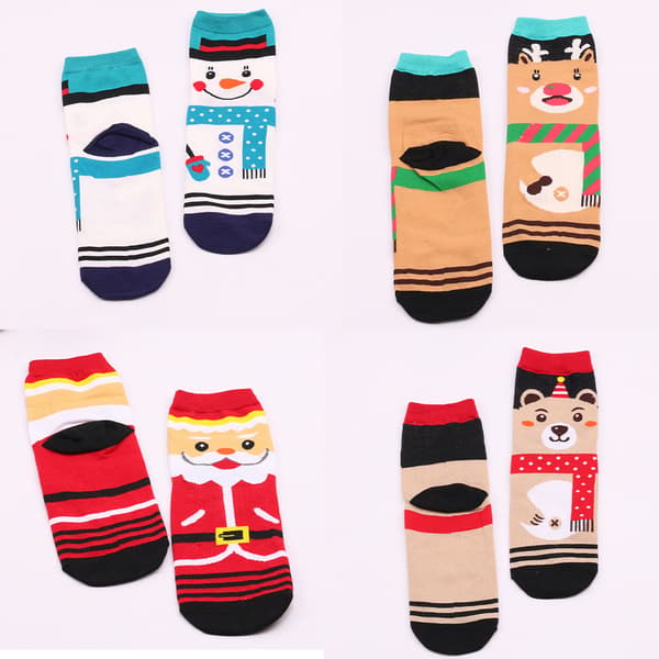 4 Par Kreative Varme Julesokker i Bomull - Tegneseriemønster, W