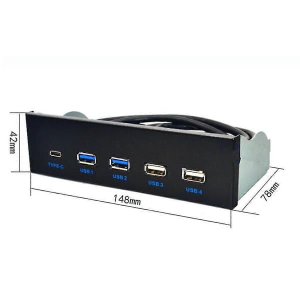 5.25 tums Usb3.1 Gen2 Frontpanel Usb Hub 2 Portar Usb3.0+2 Portar Usb2.0+1 Port Typ-c Med Typ-e C